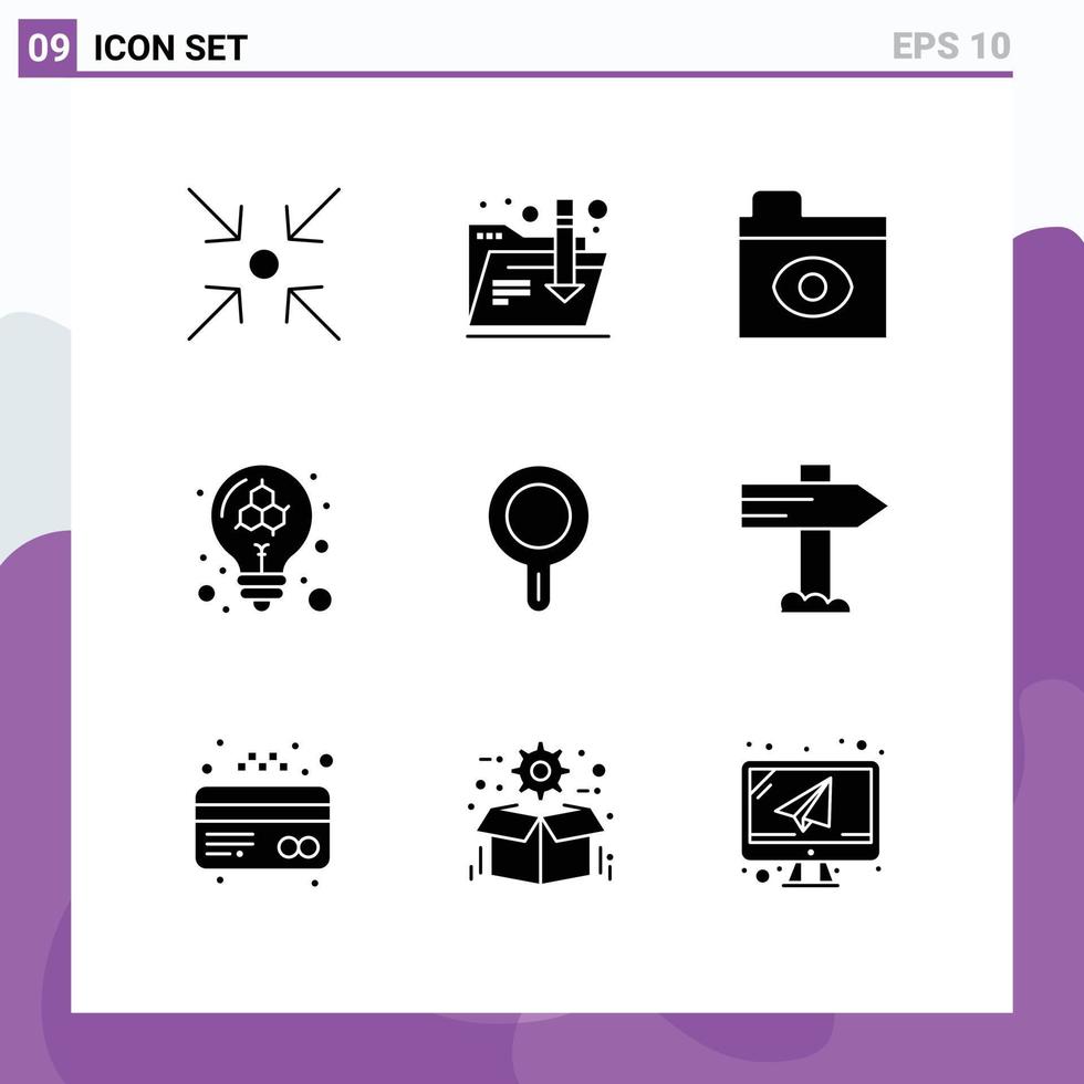 Modern Set of 9 Solid Glyphs Pictograph of map stew pan folder pan molecule Editable Vector Design Elements