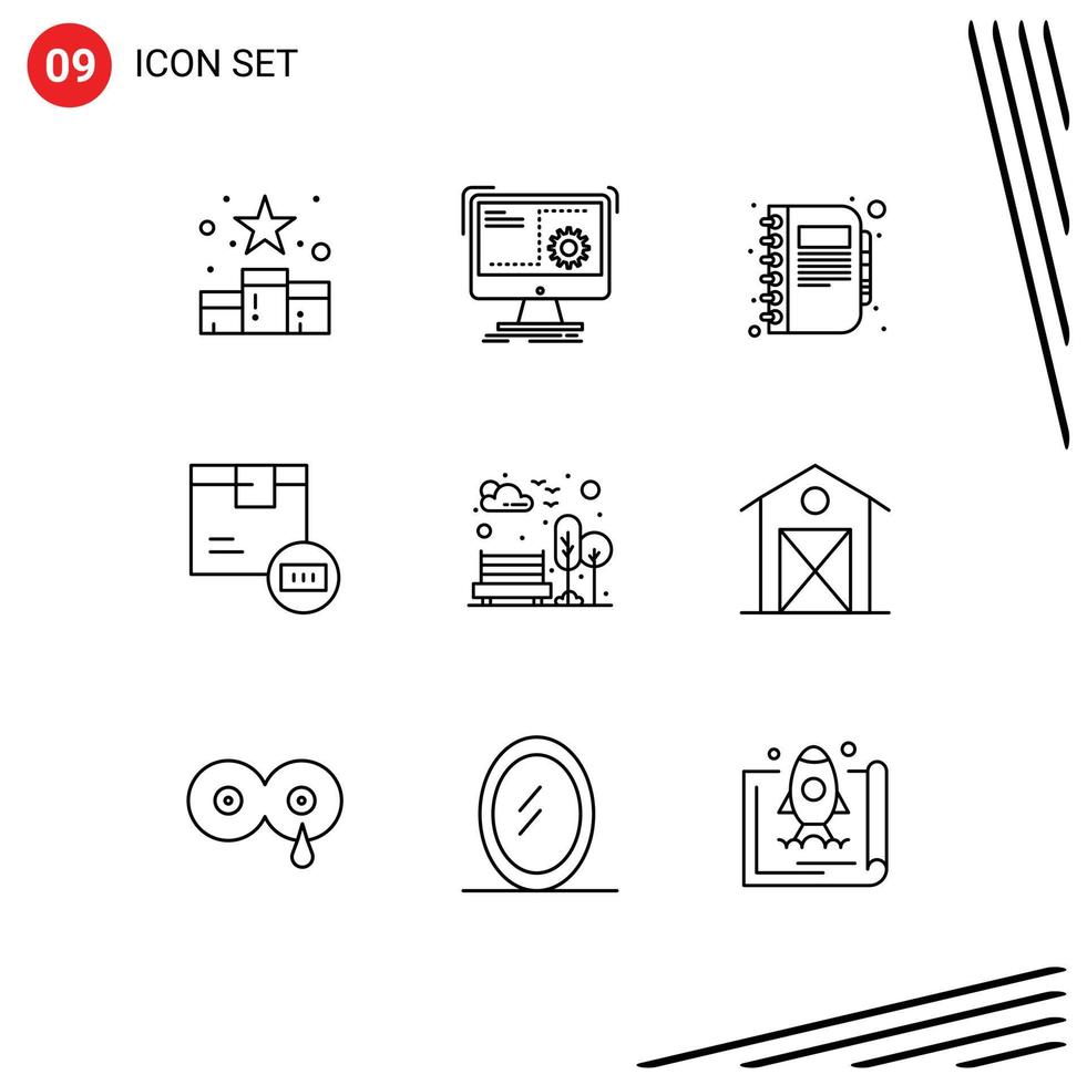 Modern Set of 9 Outlines Pictograph of delivery barcode process note copy Editable Vector Design Elements