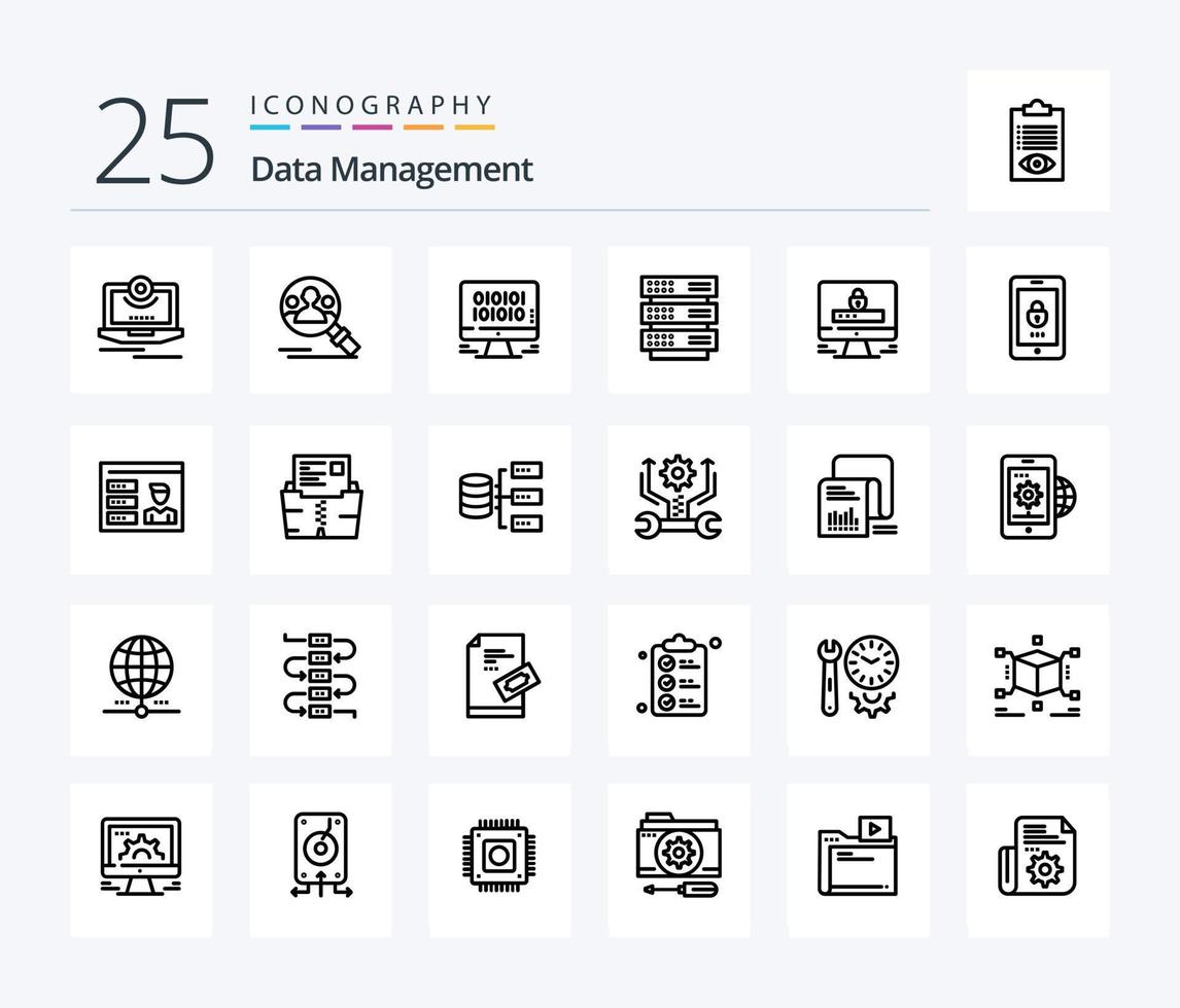 Data Management 25 Line icon pack including server . web. profile . management . data vector
