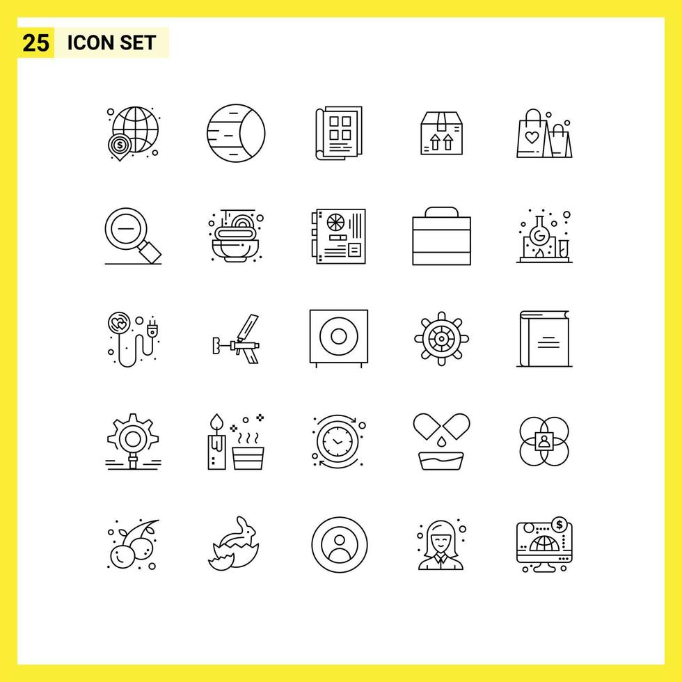 grupo de 25 líneas de signos y símbolos para elementos de diseño de vectores editables de cuaderno de caja de estructura de comercio electrónico de bolsos