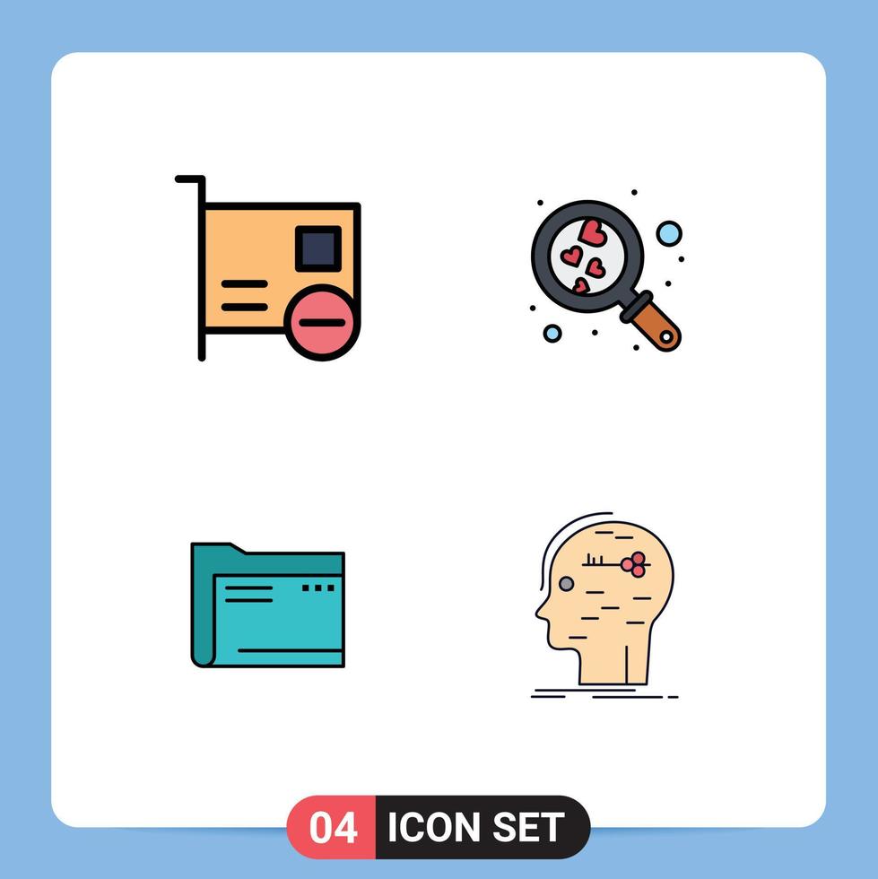 4 Universal Filledline Flat Color Signs Symbols of card folder hardware love computer Editable Vector Design Elements