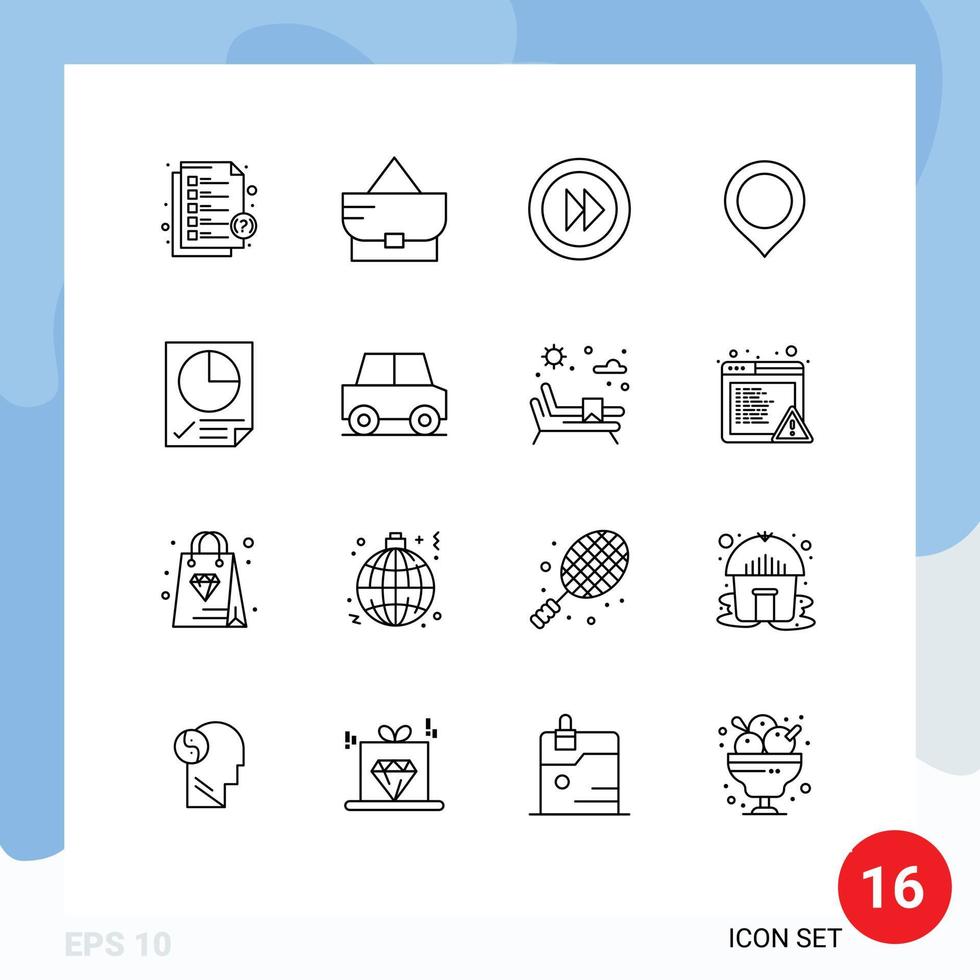 16 Thematic Vector Outlines and Editable Symbols of page data media mark map Editable Vector Design Elements