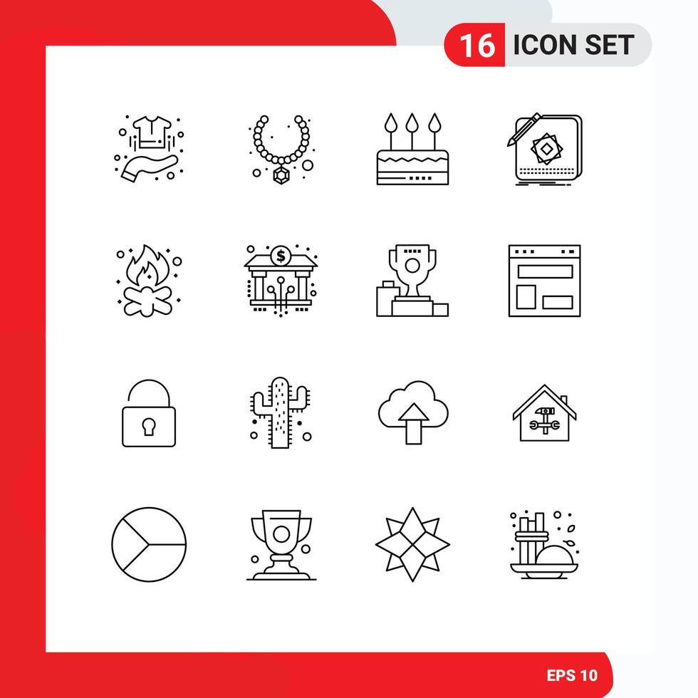 Modern Set of 16 Outlines and symbols such as application app gift design holiday Editable Vector Design Elements