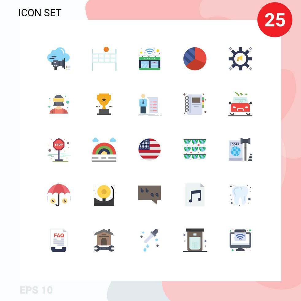 25 User Interface Flat Color Pack of modern Signs and Symbols of announcement pie intelligent graph stove Editable Vector Design Elements