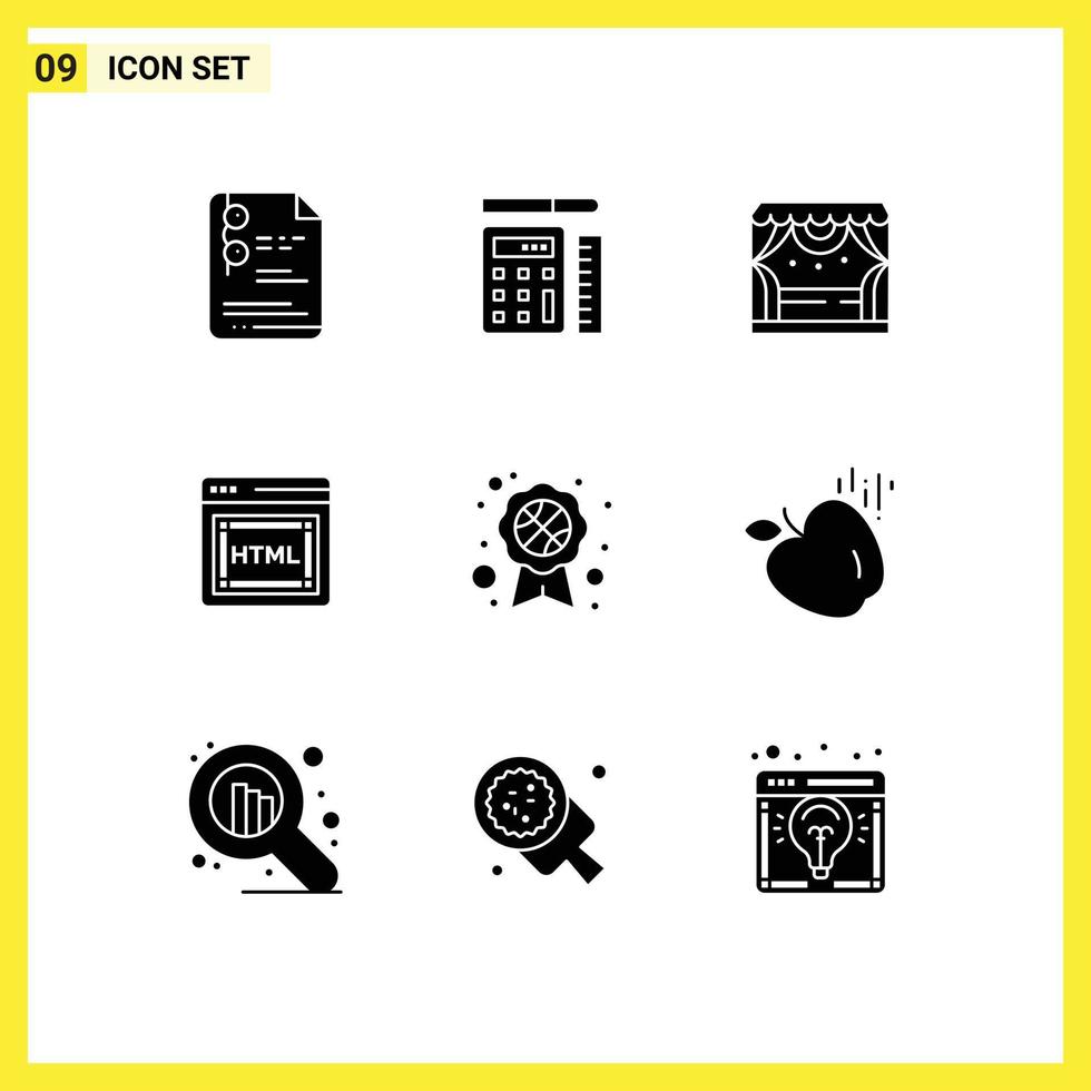 9 Creative Icons Modern Signs and Symbols of recognition badge award badge entertainment seo coding Editable Vector Design Elements