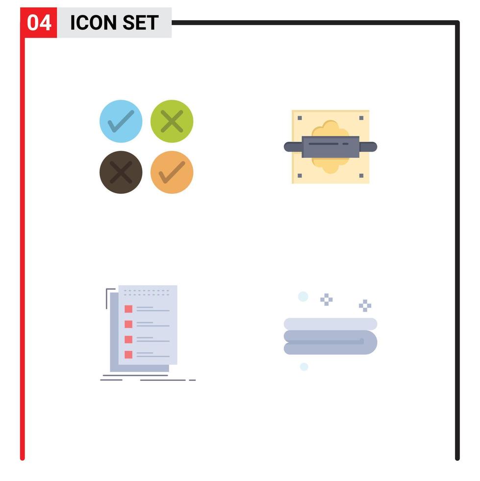 Group of 4 Modern Flat Icons Set for creative checklist tick bread task Editable Vector Design Elements