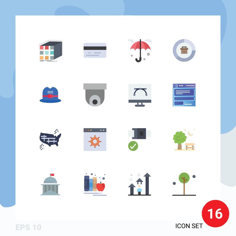 Pack of 16 Modern Flat Colors Signs and Symbols for Web Print Media such as cap report insurance graph business Editable Pack of Creative Vector Design Elements