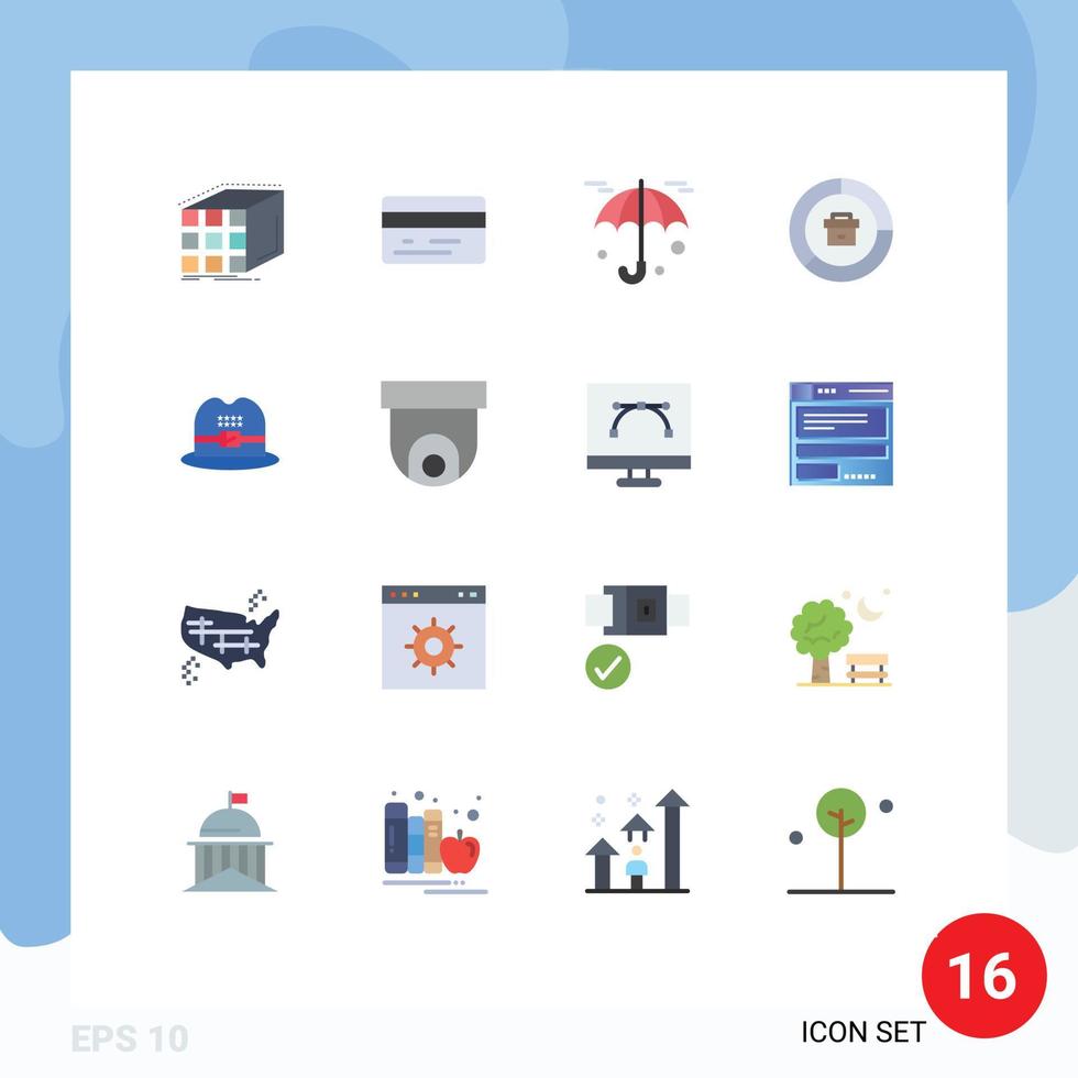 paquete de 16 signos y símbolos modernos de colores planos para medios de impresión web, como el gráfico de seguros de informes de capitalización, paquete editable de negocios de elementos de diseño de vectores creativos