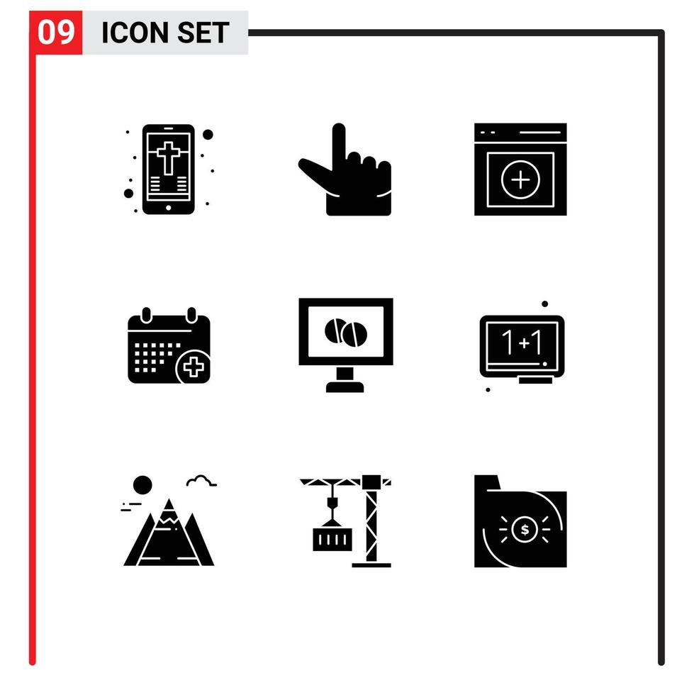 9 Solid Glyph concept for Websites Mobile and Apps board medicine upload medical date Editable Vector Design Elements