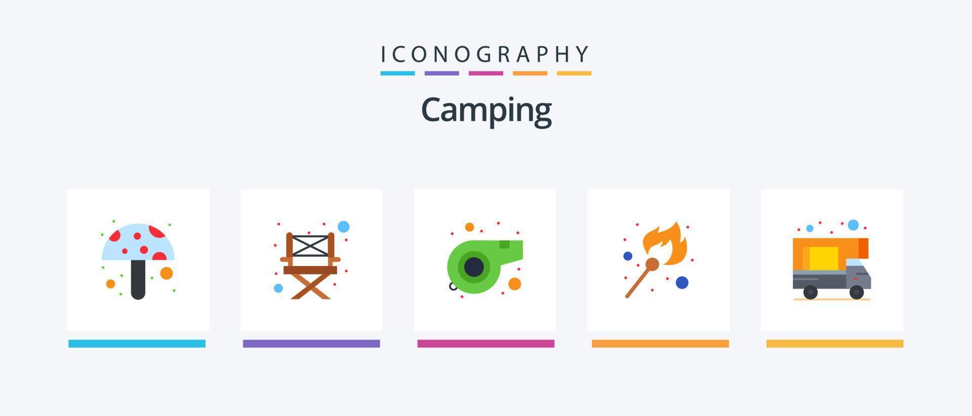 Camping Flat 5 Icon Pack Including . doodle. whistle. caravan. stick. Creative Icons Design vector