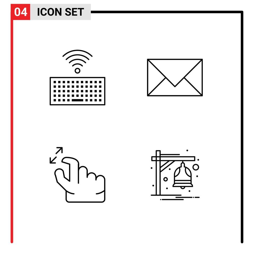 símbolos de iconos universales grupo de 4 colores planos de línea de relleno modernos de hardware comunicación manual zoom de correo electrónico elementos de diseño de vectores editables
