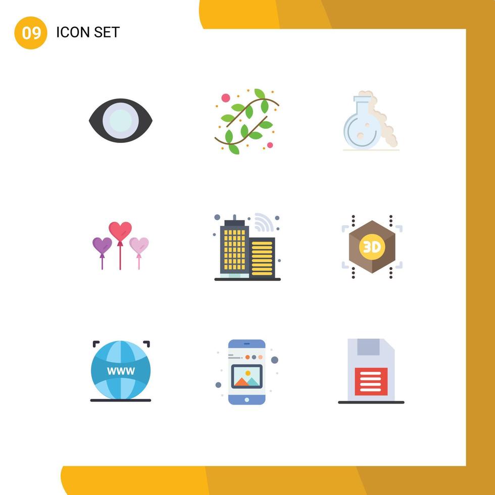 Group of 9 Flat Colors Signs and Symbols for printing internet test infrastructure love Editable Vector Design Elements