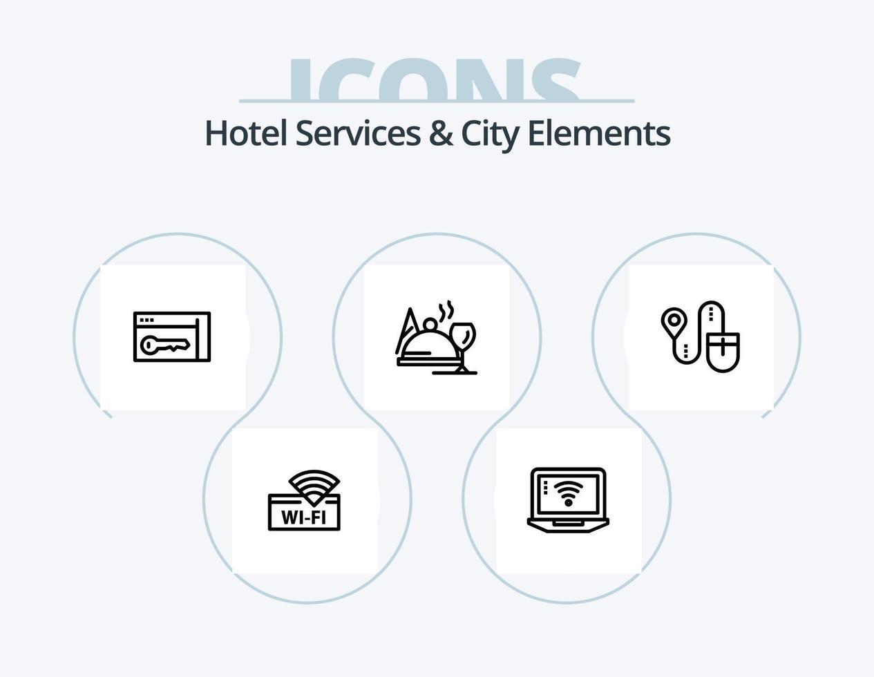 Hotel Services And City Elements Line Icon Pack 5 Icon Design. tea. room. bicycle. key. fittness vector