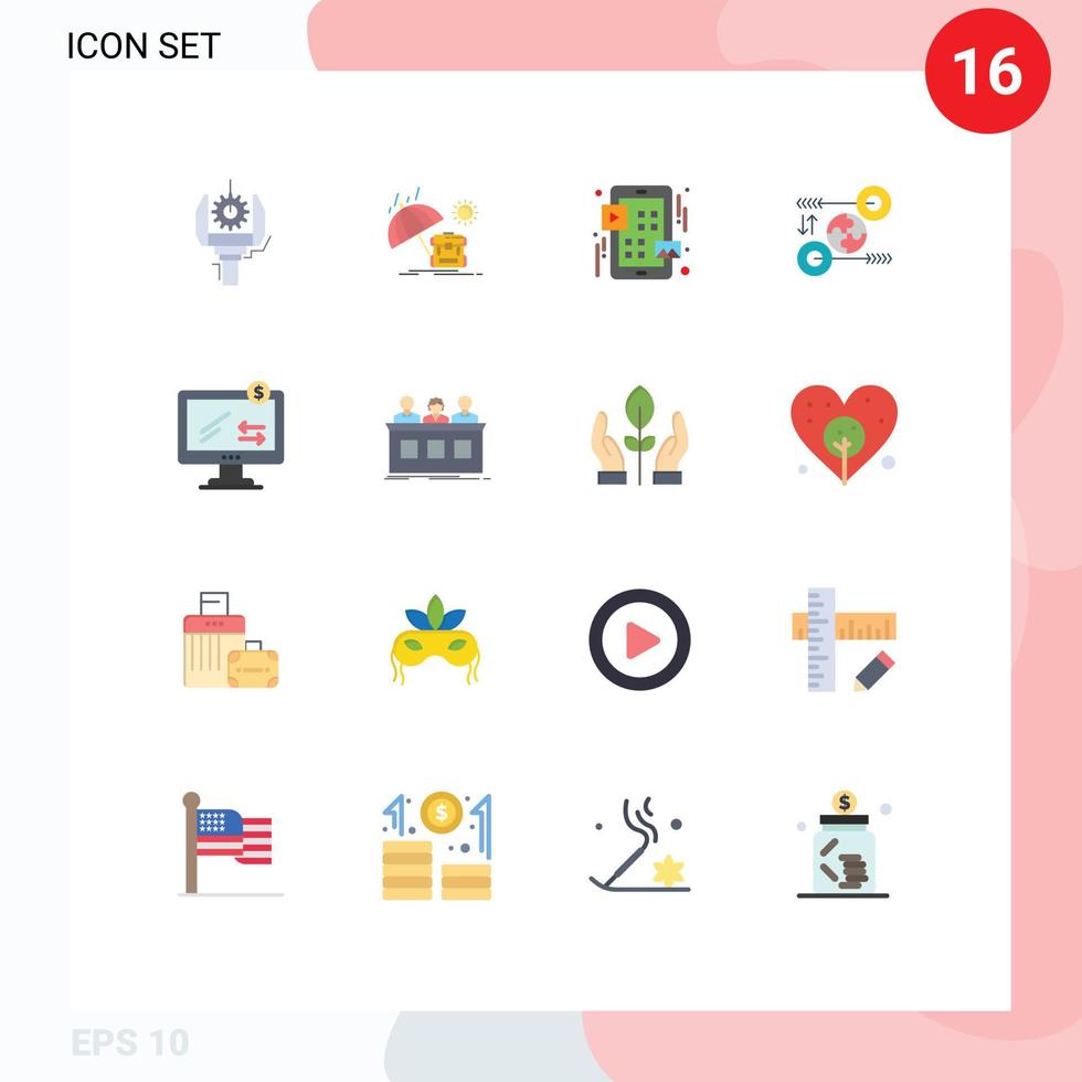 User Interface Pack of 16 Basic Flat Colors of pertinent idea season business play Editable Pack of Creative Vector Design Elements