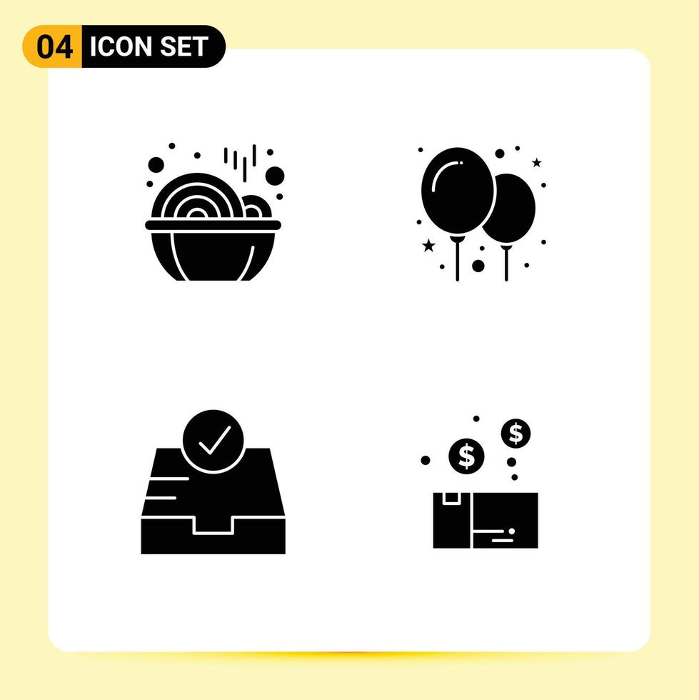 Set of 4 Vector Solid Glyphs on Grid for chinese mailbox year party money Editable Vector Design Elements