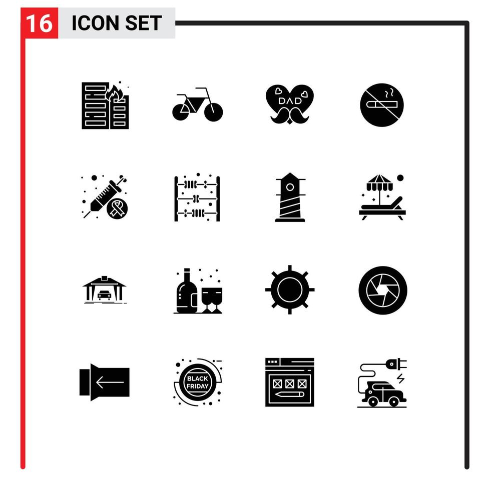 Stock Vector Icon Pack of 16 Line Signs and Symbols for health cancer father health no smoking Editable Vector Design Elements
