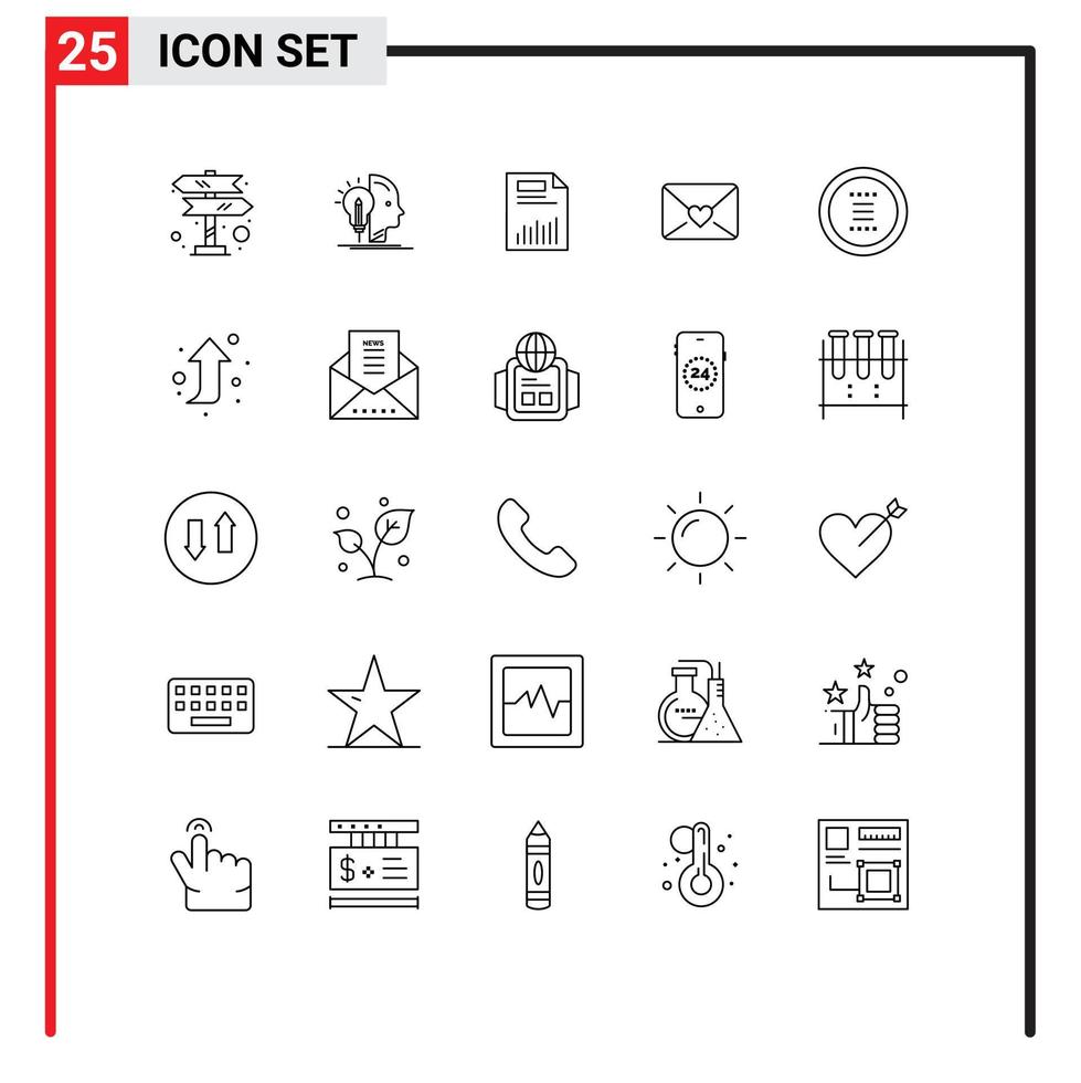 25 iconos creativos signos y símbolos modernos de gráficos de estadísticas de documentos de correo del corazón elementos de diseño vectorial editables vector