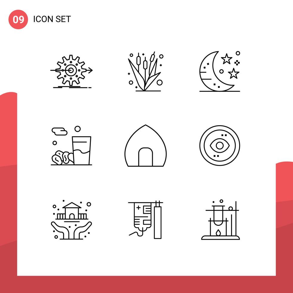 Stock Vector Icon Pack of 9 Line Signs and Symbols for kareem food farming drink night Editable Vector Design Elements