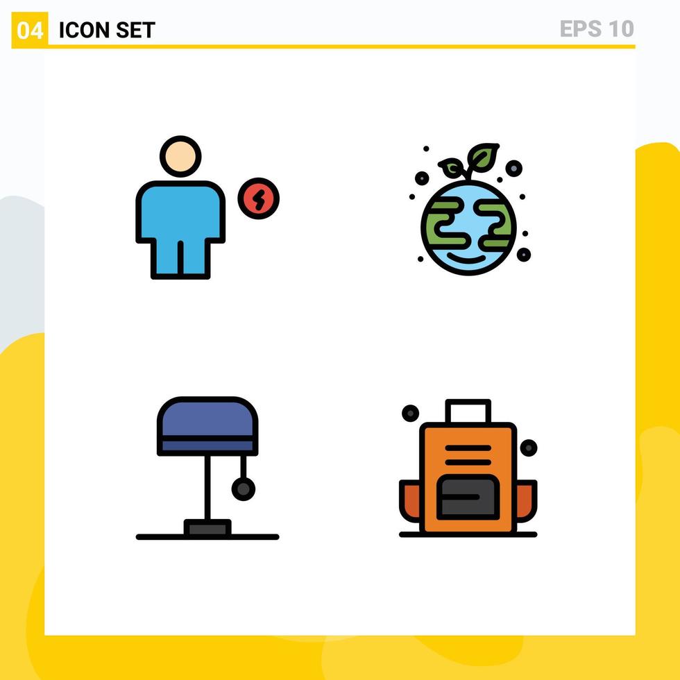 Pictogram Set of 4 Simple Filledline Flat Colors of avatar desk energy growth light Editable Vector Design Elements