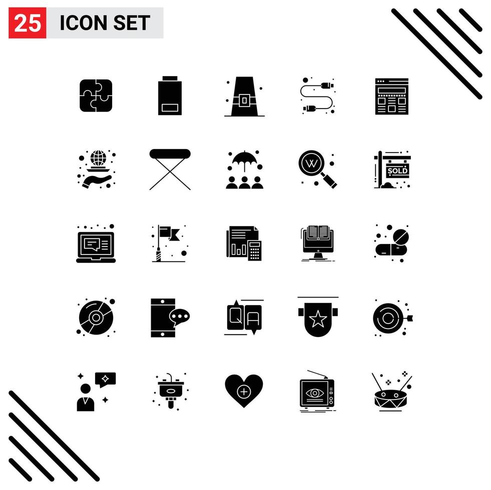 Mobile Interface Solid Glyph Set of 25 Pictograms of interface hardware autumn computer hat Editable Vector Design Elements