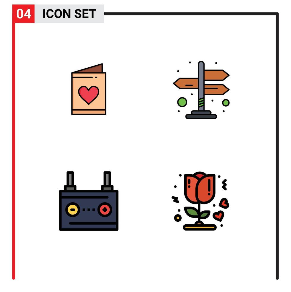 Modern Set of 4 Filledline Flat Colors and symbols such as card car heart arrows energy Editable Vector Design Elements