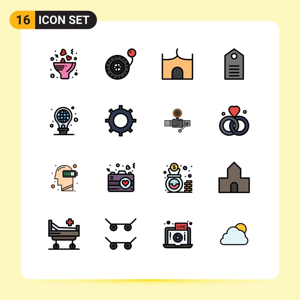 16 User Interface Flat Color Filled Line Pack of modern Signs and Symbols of protection label castle building discount clothes Editable Creative Vector Design Elements