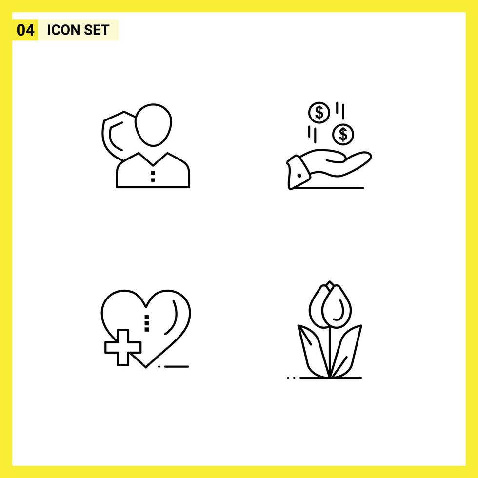 Pack of 4 Modern Filledline Flat Colors Signs and Symbols for Web Print Media such as security money person shield charity Editable Vector Design Elements