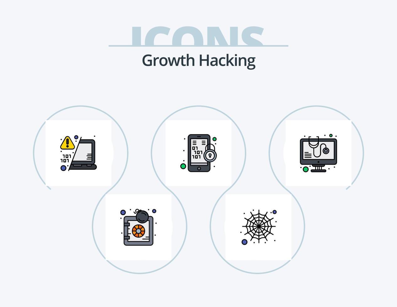 Hacking Line Filled Icon Pack 5 Icon Design. laptop bug. warn. antivirus. transfer. decode vector