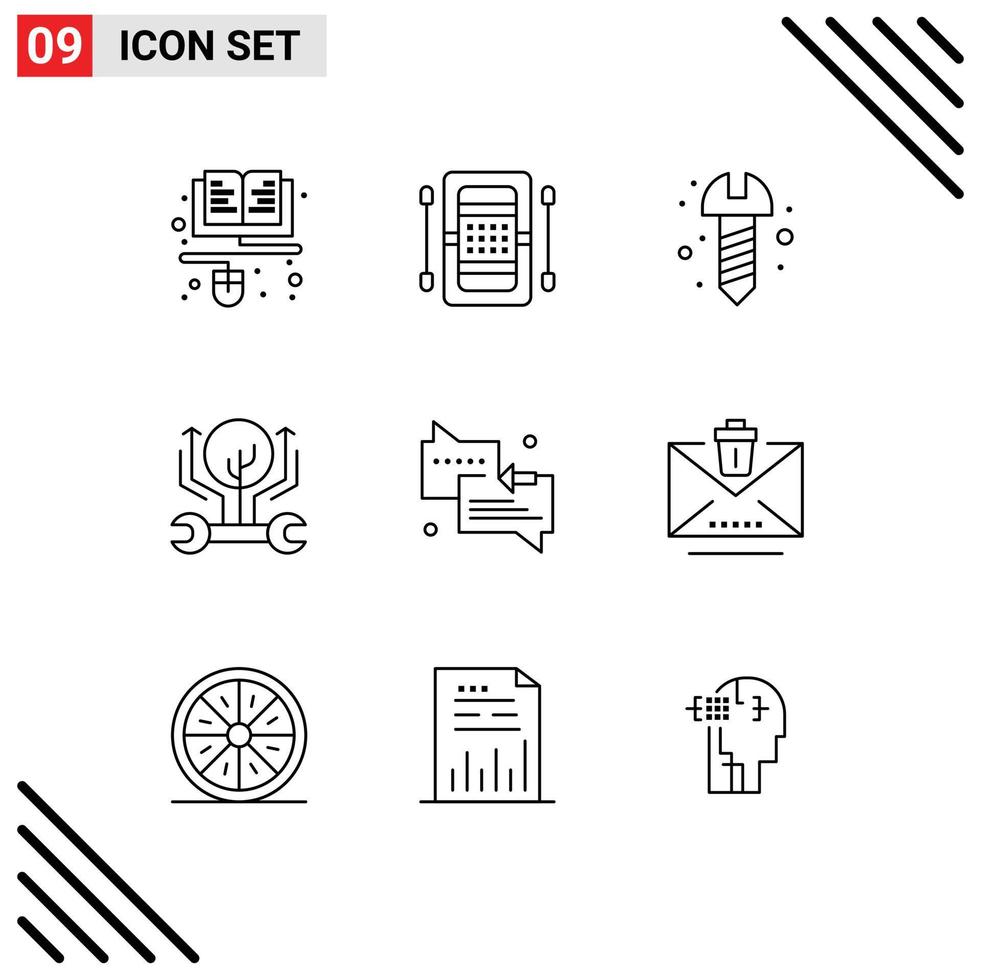 Modern Set of 9 Outlines Pictograph of chat hack kayak growth development Editable Vector Design Elements