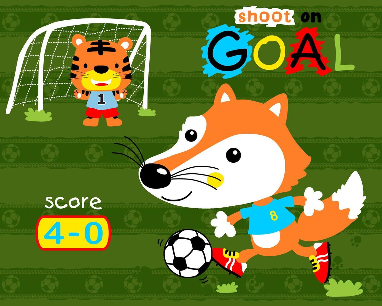 vector de dibujos animados de animales de zorro y gato jugar al fútbol