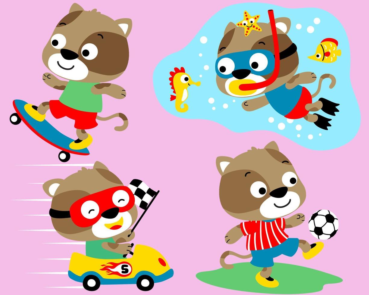 Vector set of kittens cartoon in different sport activity