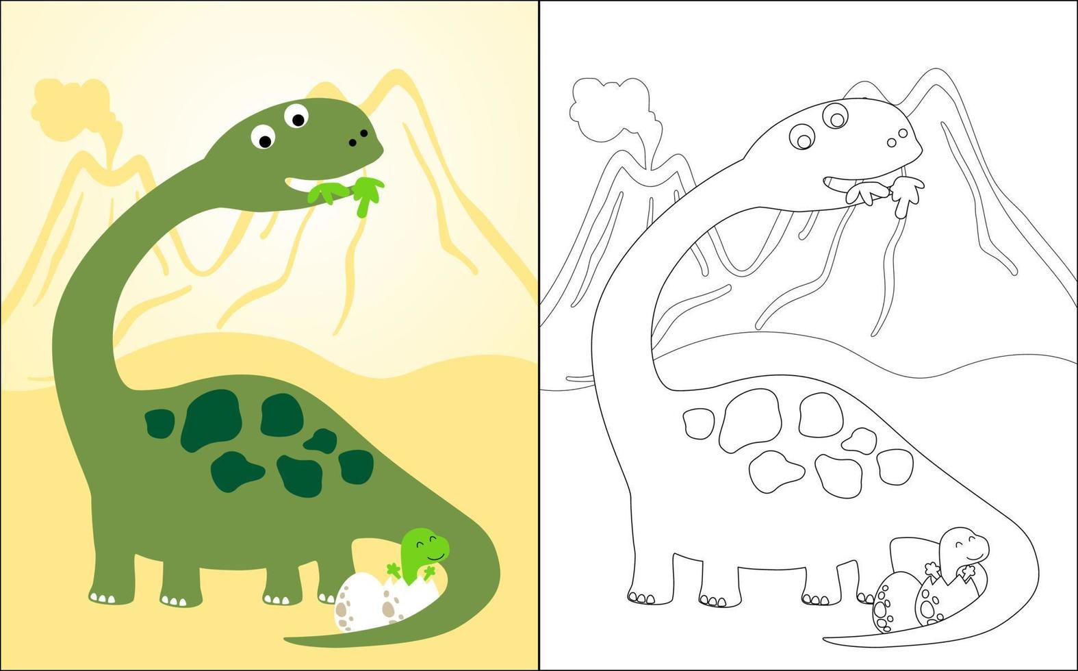 ilustración vectorial del libro para colorear con dibujos animados de brontosaurio y bebé vector