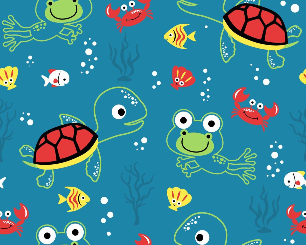 Seamless pattern vector of marine animals cartoon