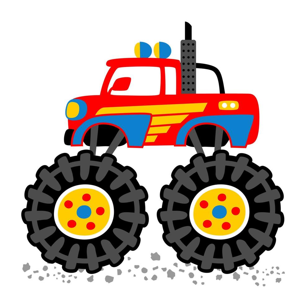 camión monstruo con ruedas grandes, ilustración de dibujos animados vectoriales vector