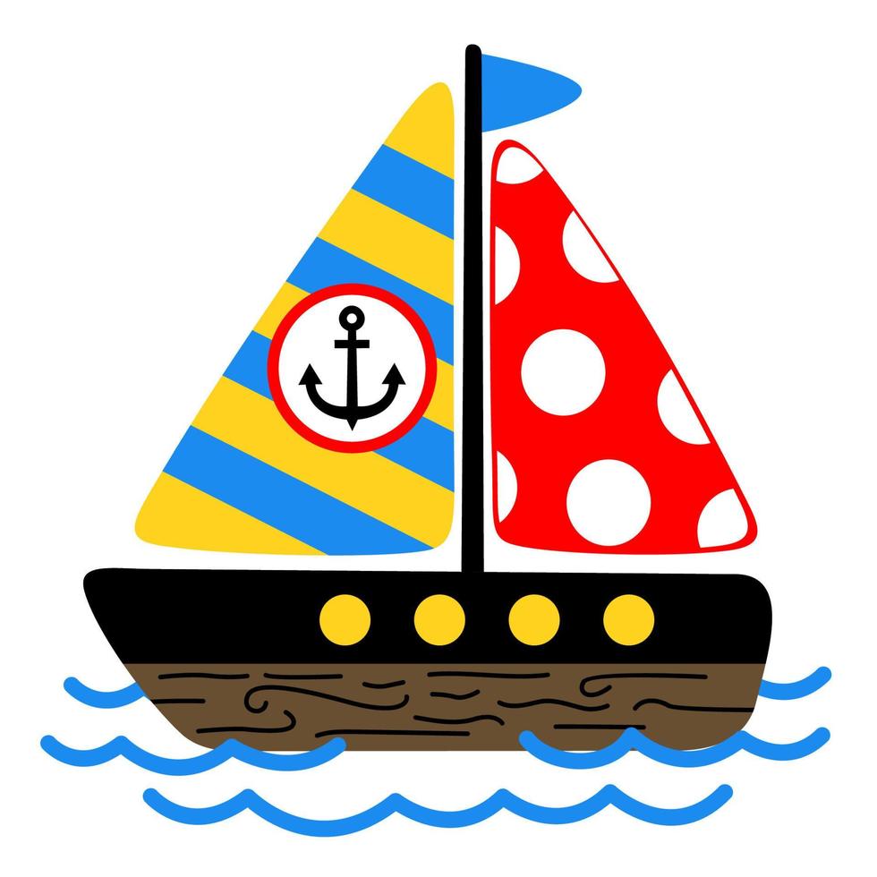 Vector cartoon illustration of sailboat