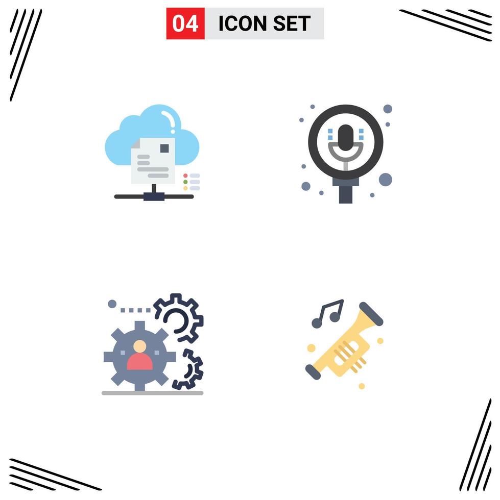 Group of 4 Flat Icons Signs and Symbols for file human cloud microphone production Editable Vector Design Elements