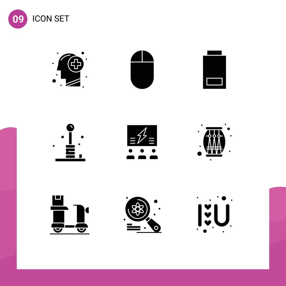 Universal Icon Symbols Group of 9 Modern Solid Glyphs of group recreation devices play fun Editable Vector Design Elements