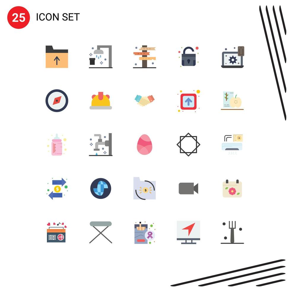 Mobile Interface Flat Color Set of 25 Pictograms of preference configure crossroads unlock lock Editable Vector Design Elements