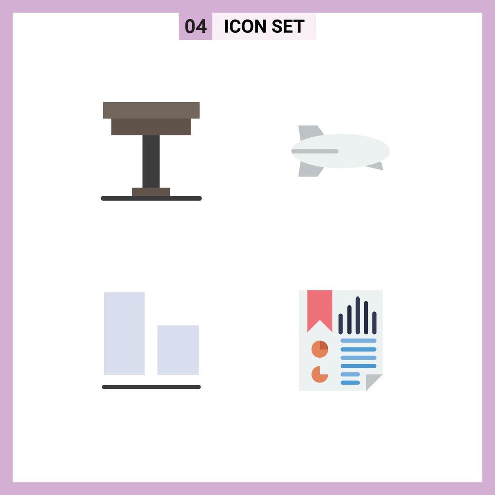 Pack of 4 Modern Flat Icons Signs and Symbols for Web Print Media such as chair align interior plane vertical Editable Vector Design Elements