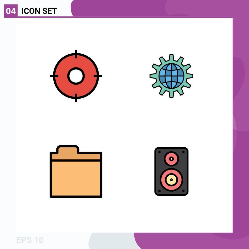 Filledline Flat Color Pack of 4 Universal Symbols of circle work target develop files Editable Vector Design Elements