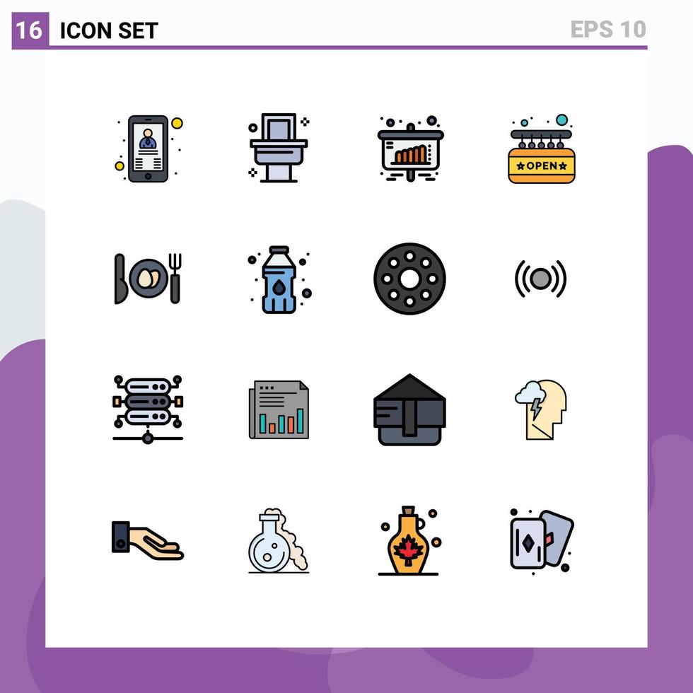 paquete de 16 líneas modernas llenas de color plano, signos y símbolos para medios impresos web, como el gráfico de la cena de Pascua, tablero de anuncios, elementos de diseño de vectores creativos editables abiertos