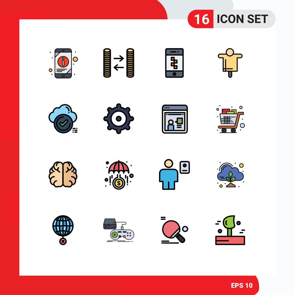 Set of 16 Modern UI Icons Symbols Signs for check ok communications scarecrow farm Editable Creative Vector Design Elements