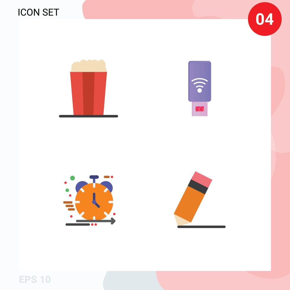 Mobile Interface Flat Icon Set of 4 Pictograms of pop business usb signal management Editable Vector Design Elements