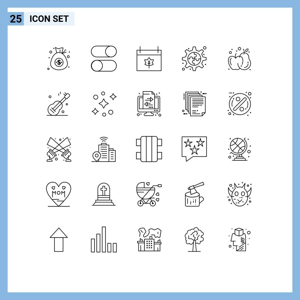 grupo de 25 líneas de signos y símbolos para el proceso de configuración de engranajes de alimentos elementos de diseño de vectores editables de acción de gracias