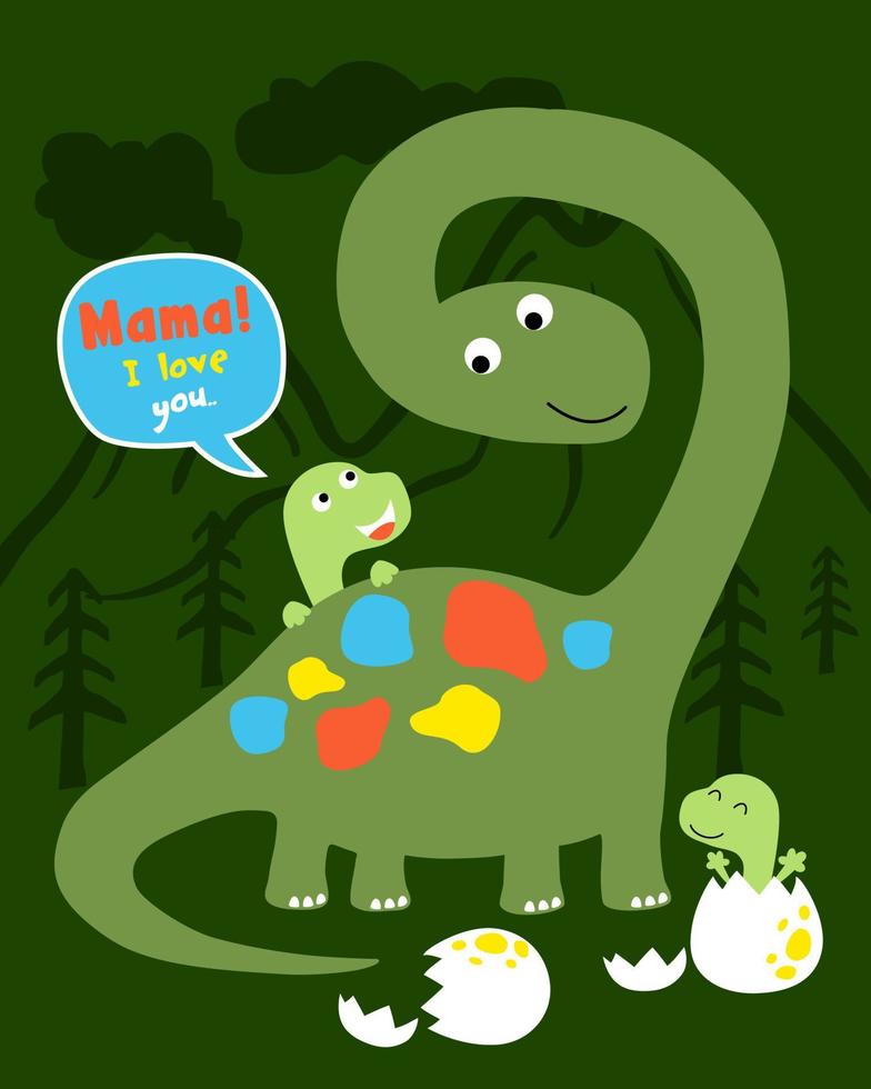 Animals cartoon vector of dinosaurs family on mountain and trees background