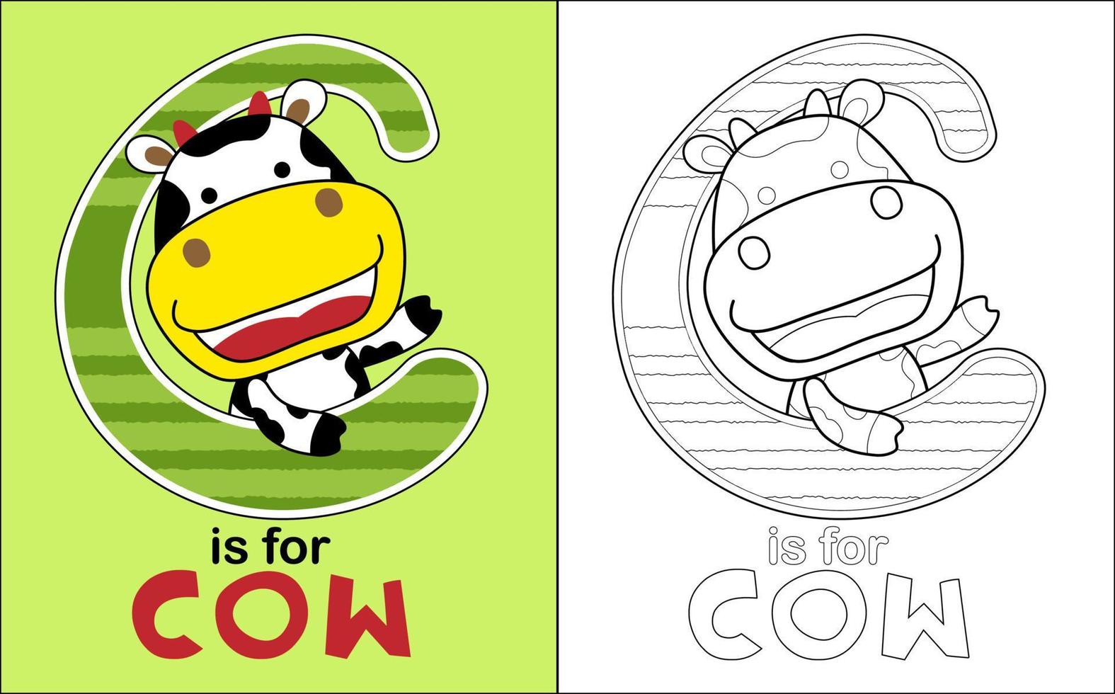 Vector illustration of coloring book with cow cartoon in C alphabet