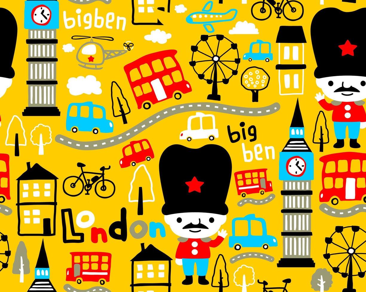 Seamless pattern vector of London city elements cartoon