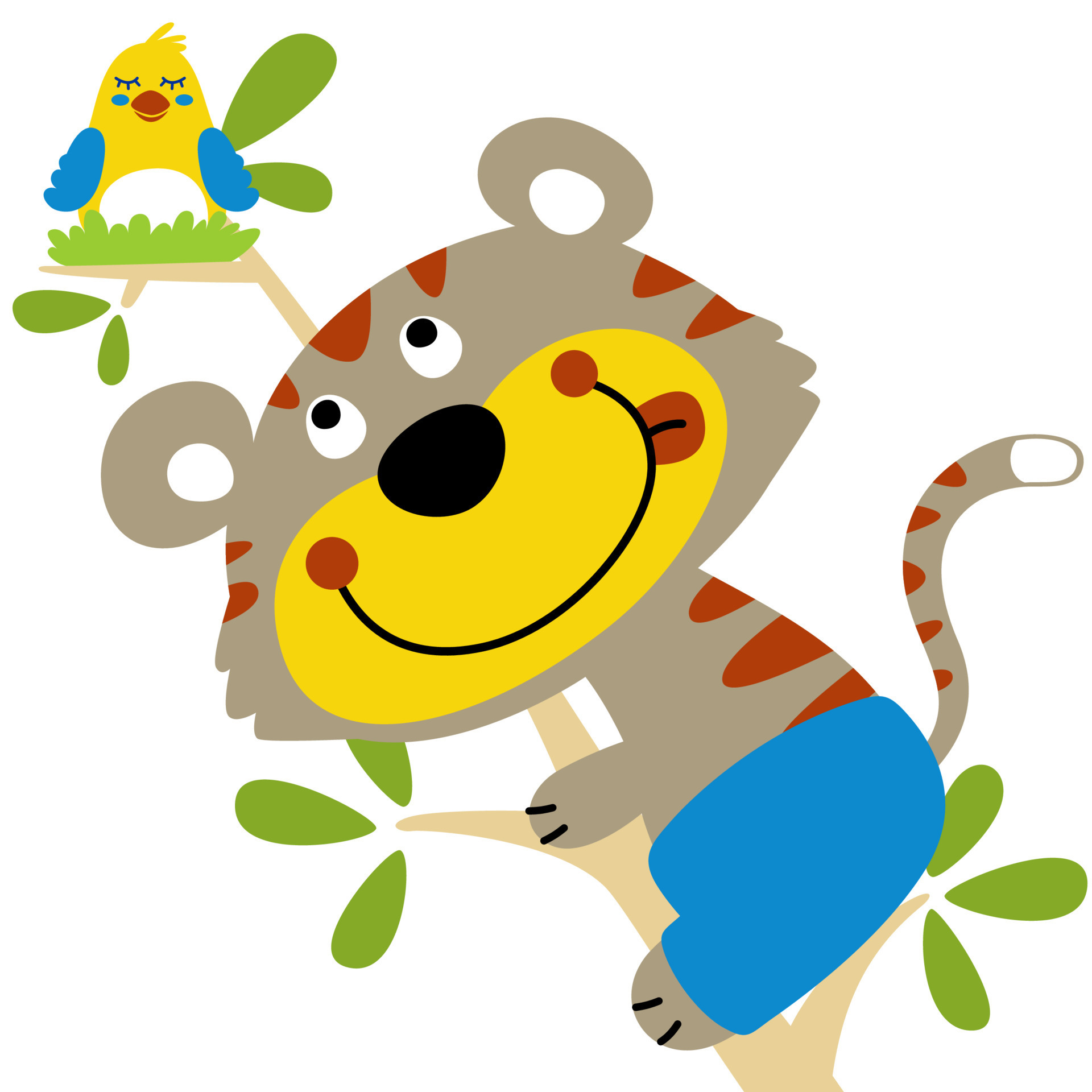 vector cartoon of cat climbing tree to take bird egg 16882838 Vector