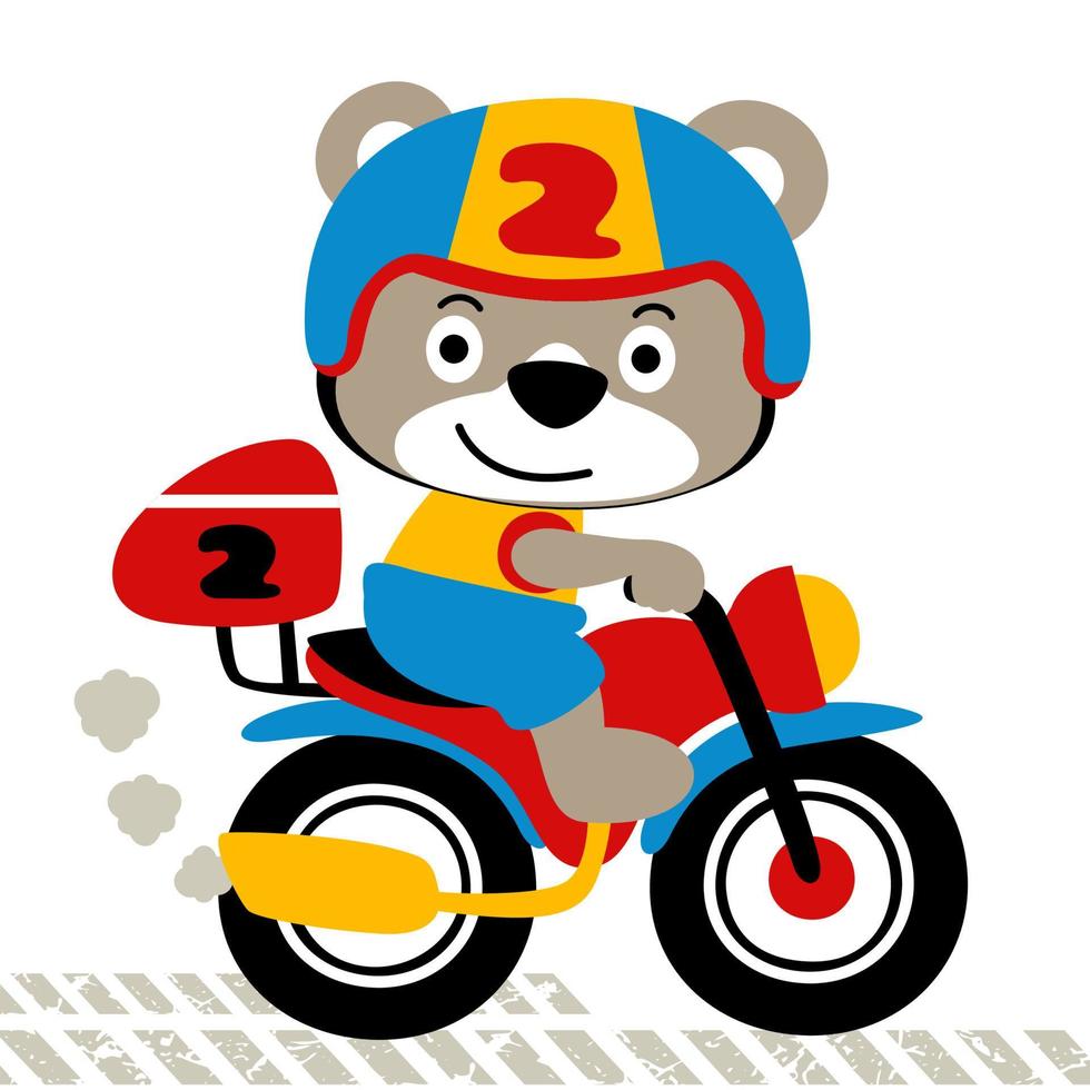 little bear riding motorcycle, vector cartoon illustration