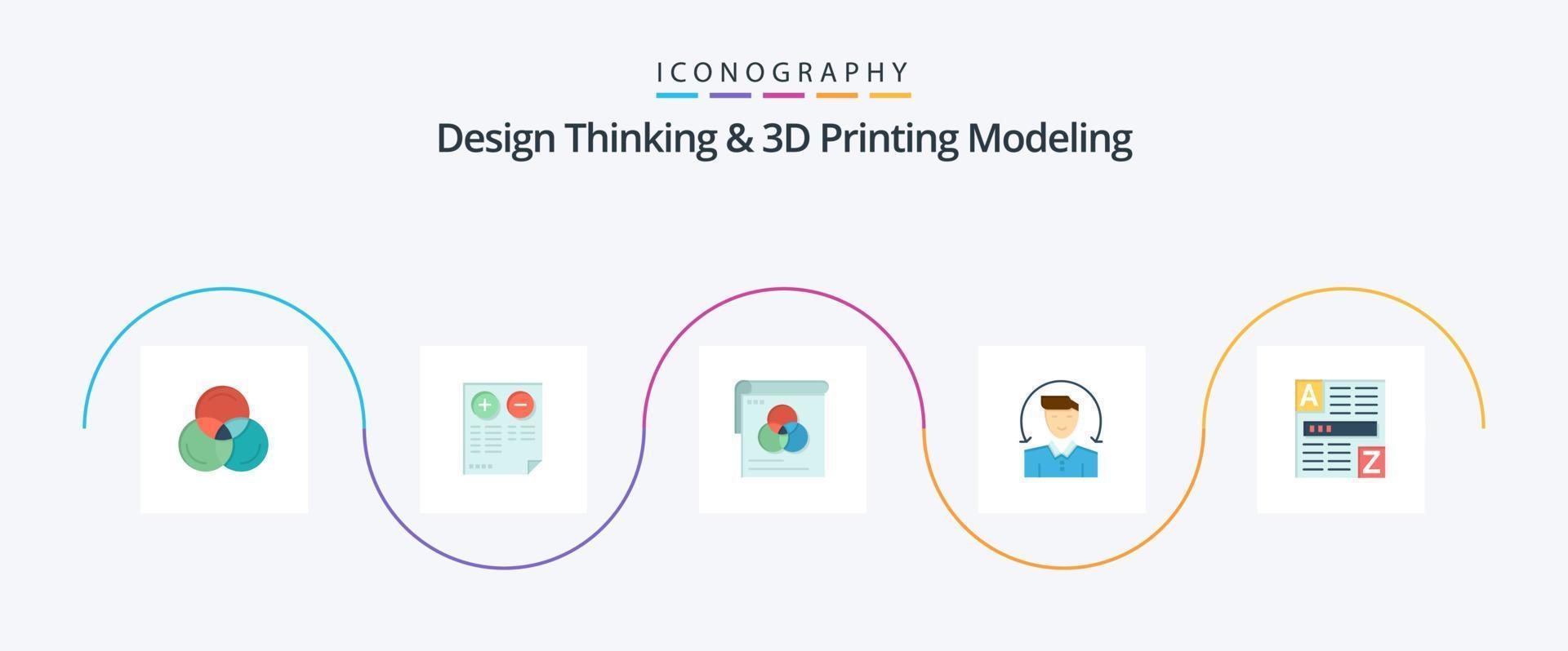 pensamiento de diseño y modelado de impresión d paquete de iconos planos 5 que incluye web. servicios. cepillo cliente. usuario vector